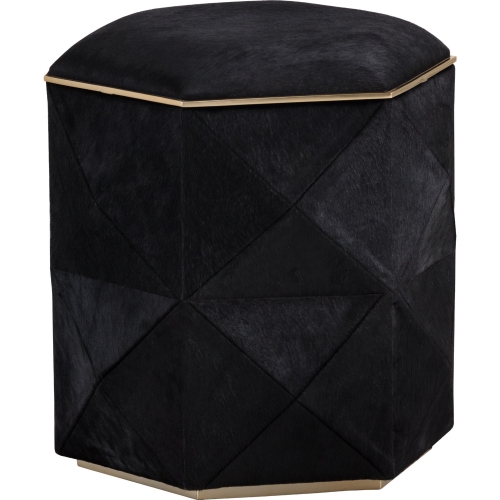 Ashanti Storage Ottoman Black Cowhide & Gold